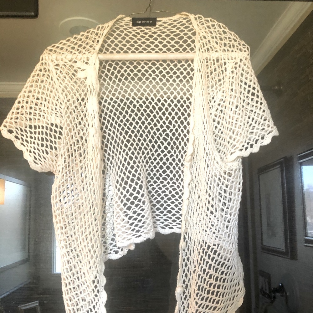 White Crocheted sweater wrap M